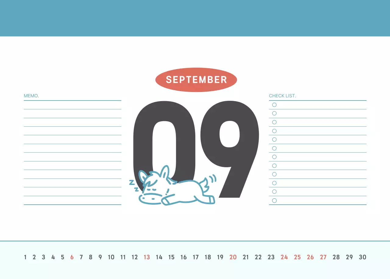 하늘색 심플 달력