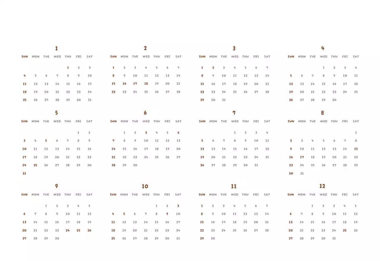 갈색 아기자기한 달력 캘린더