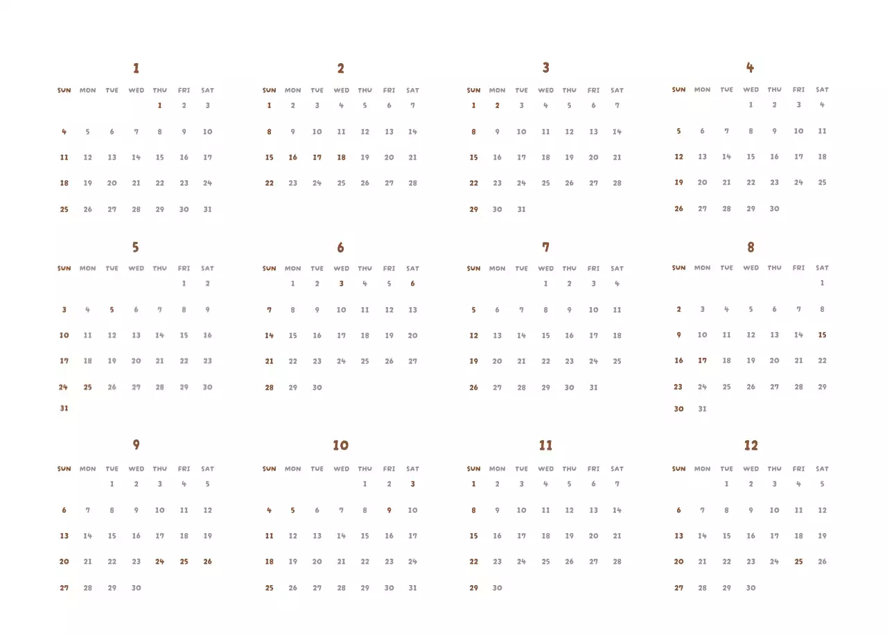 갈색 아기자기한 달력 캘린더