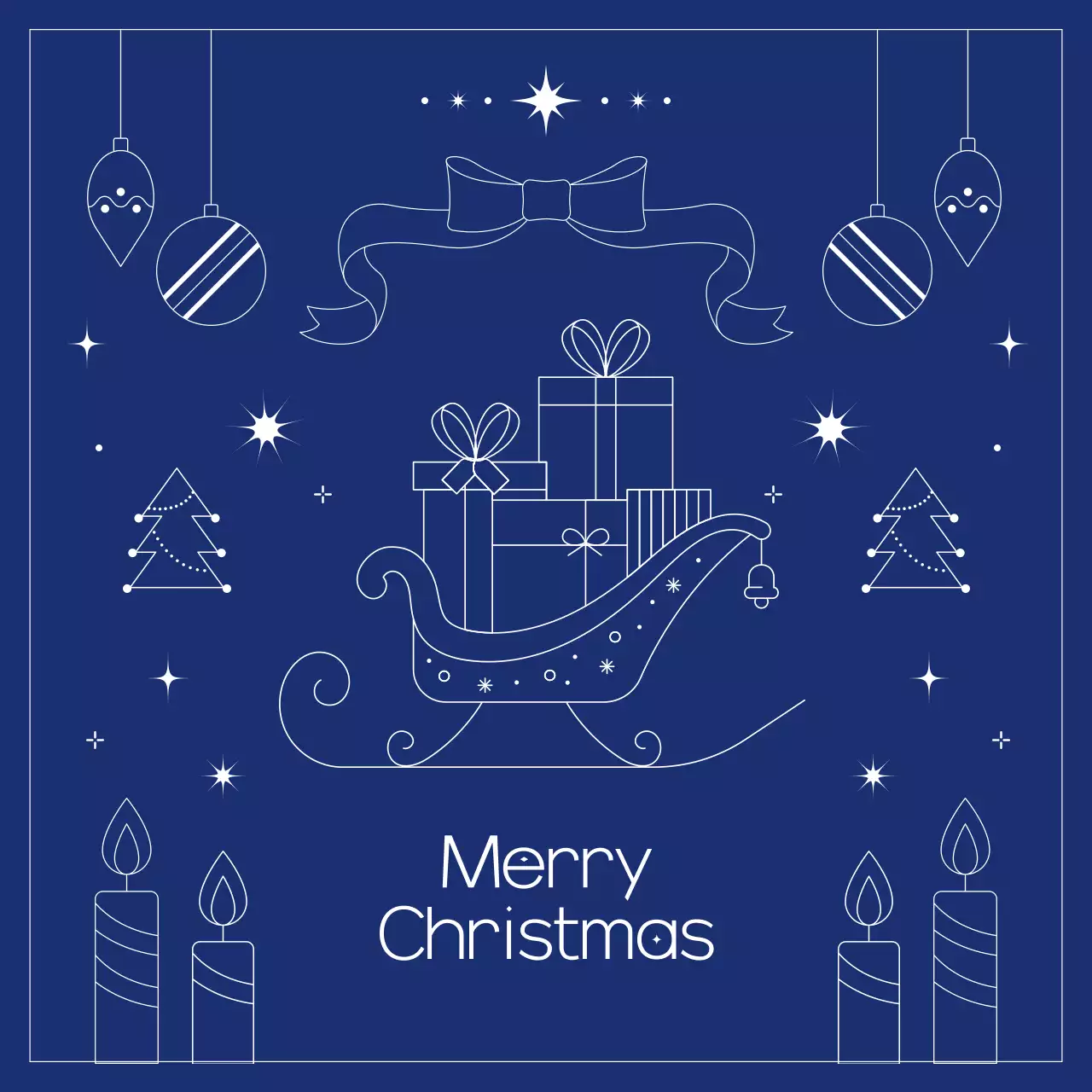 블루 심플 라인 메리 크리스마스 인사말
