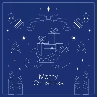 블루 심플 라인 메리 크리스마스 인사말