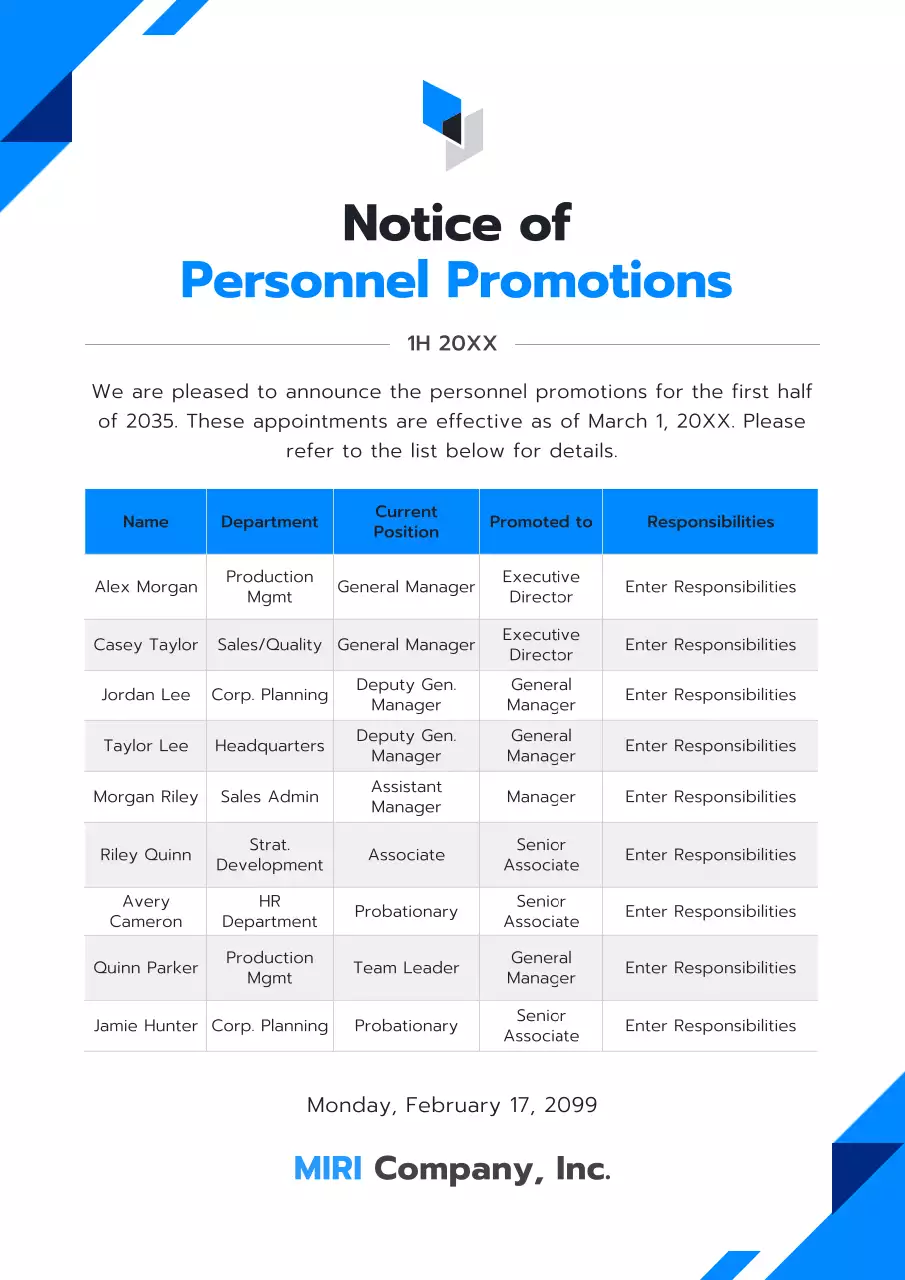 Thông báo kinh doanh hiện đại màu xanh dương