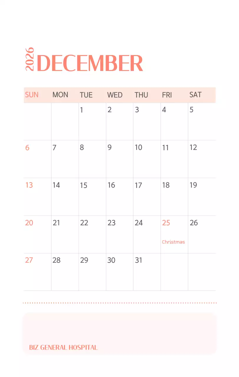 Kalender rumah sakit dengan konsep yang bersih dan penuh warna