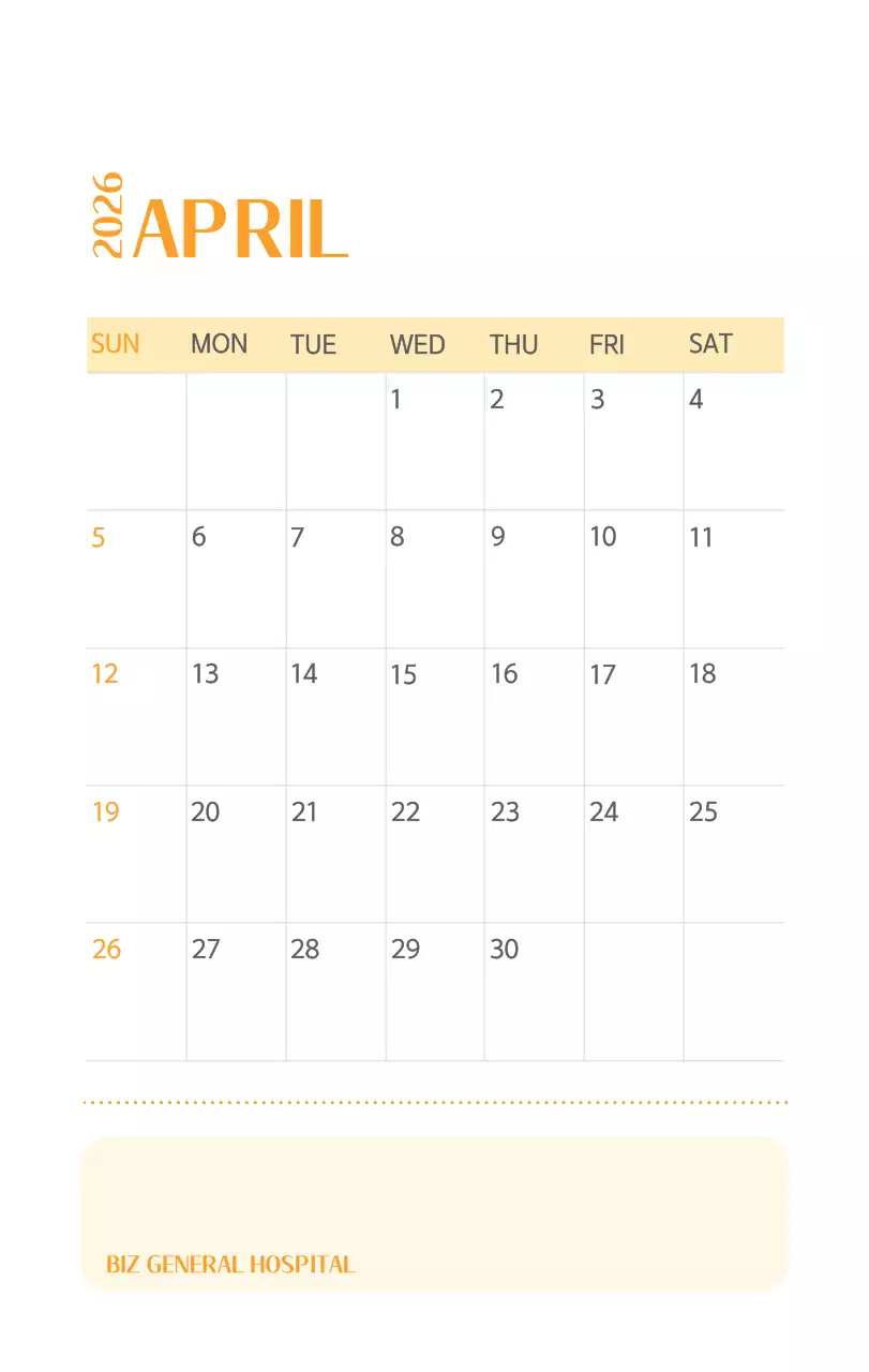 Kalender rumah sakit dengan konsep yang bersih dan penuh warna