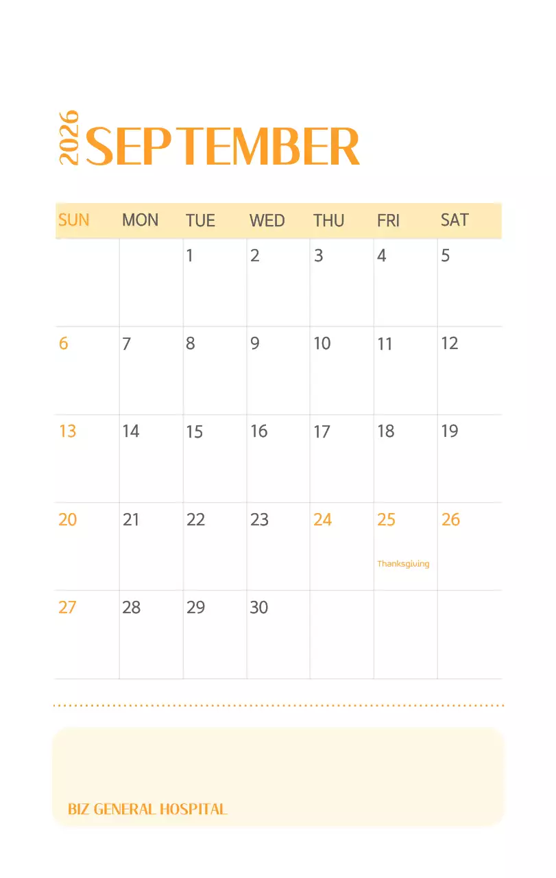 Kalender rumah sakit dengan konsep yang bersih dan penuh warna