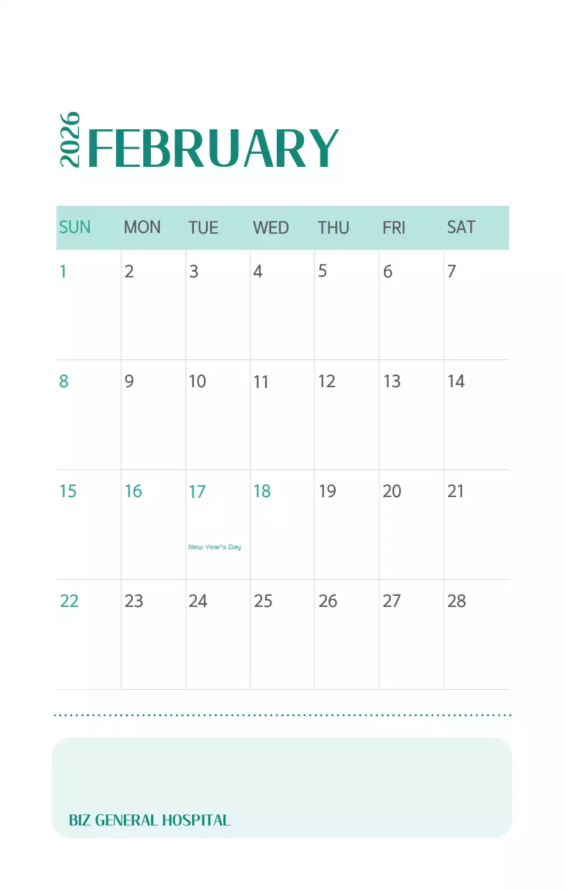 Kalender rumah sakit dengan konsep yang bersih dan penuh warna