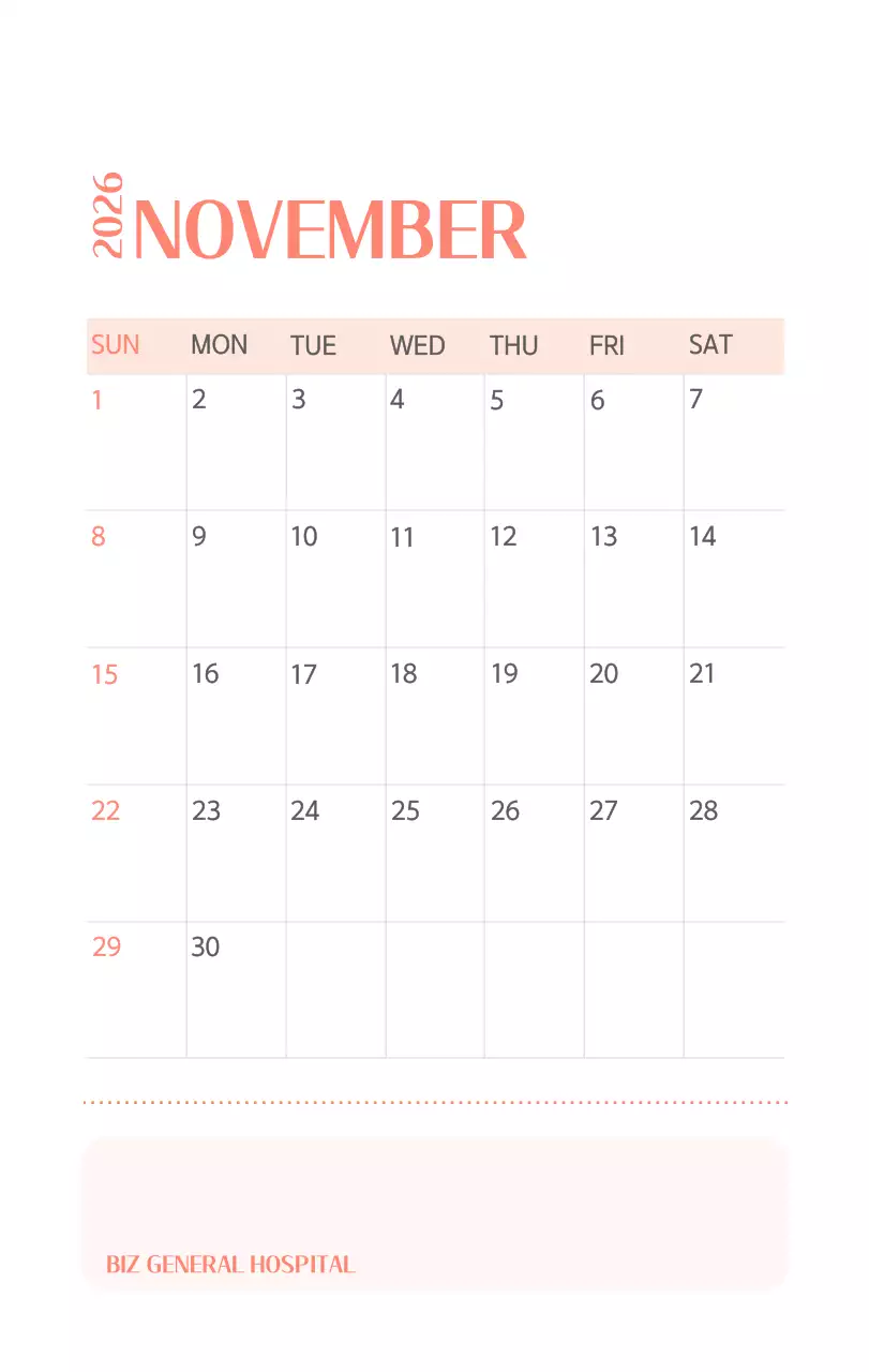 Kalender rumah sakit dengan konsep yang bersih dan penuh warna