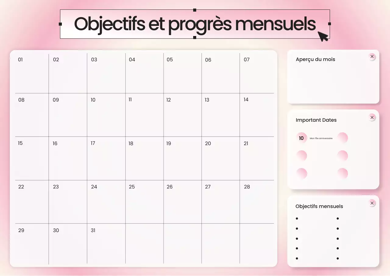 Affiche de planification mensuelle dégradée rose et blanc