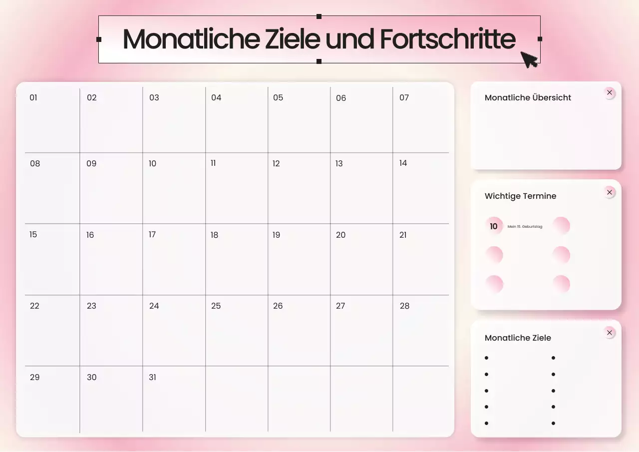 Monatsplaner-Poster mit Farbverlauf in Rosa und Weiß