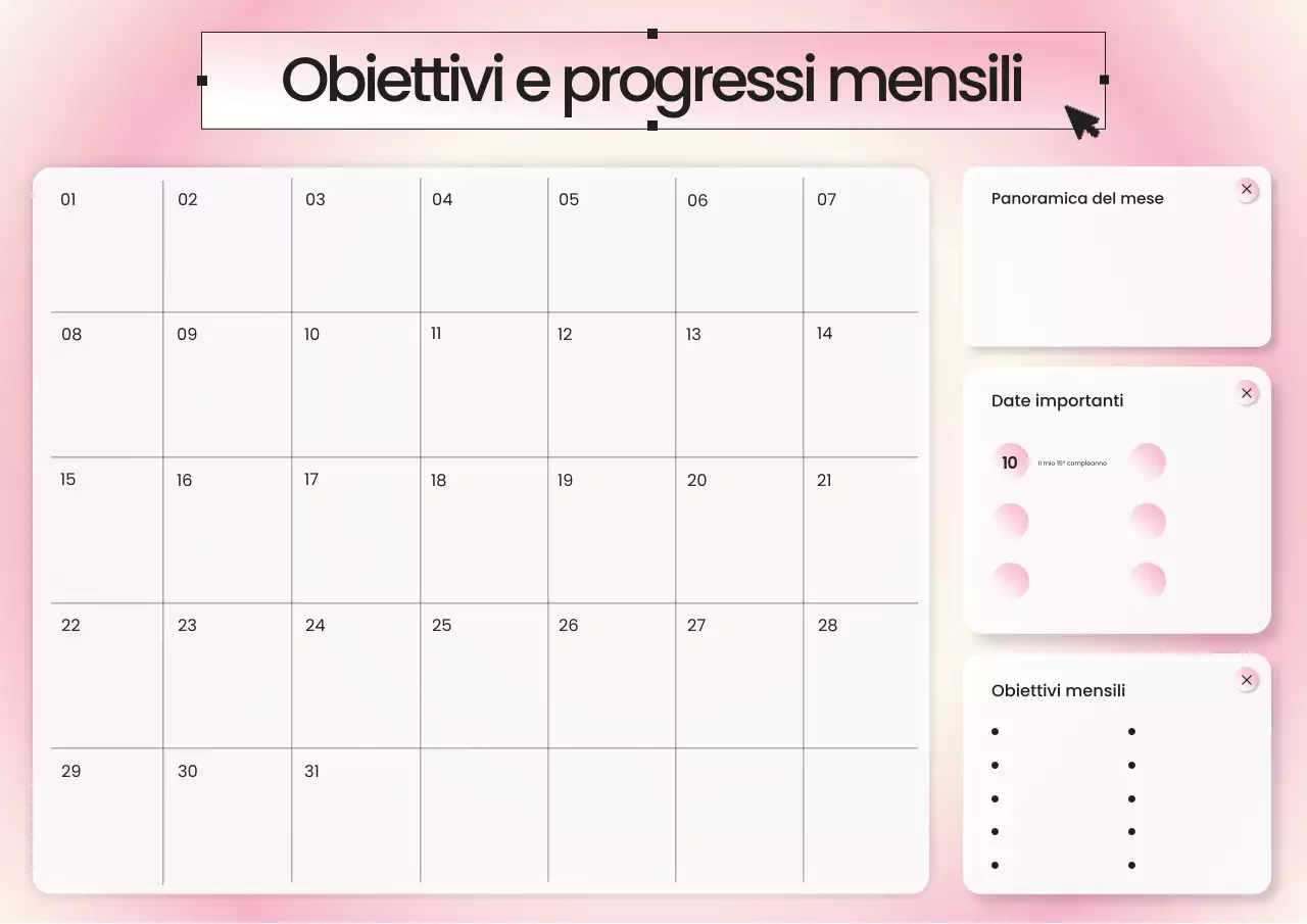 Poster del planner mensile sfumato rosa e bianco