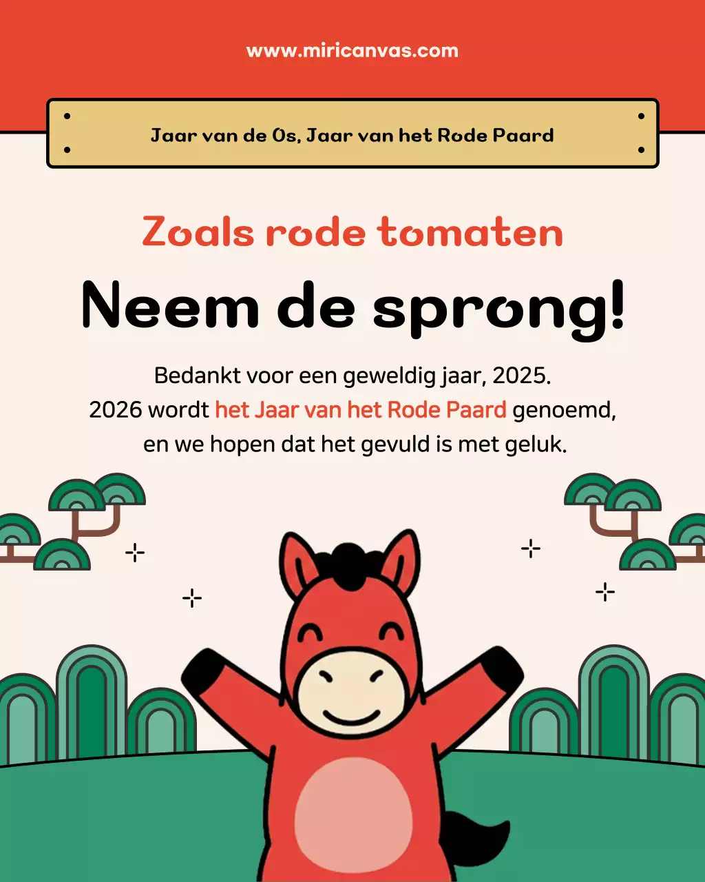 Leuke nieuwjaarsgroeten van het rode paardje.