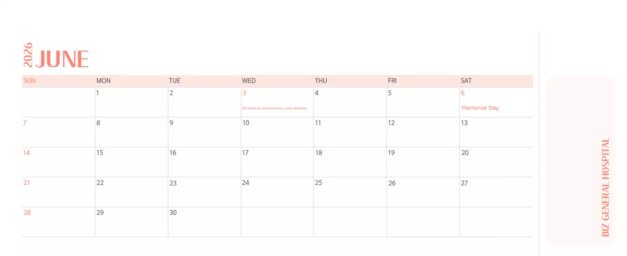 Kalender rumah sakit dengan konsep yang bersih dan penuh warna