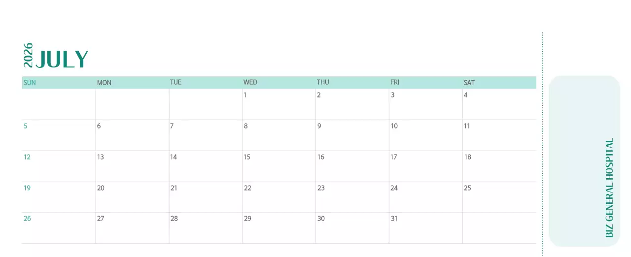 Kalender rumah sakit dengan konsep yang bersih dan penuh warna