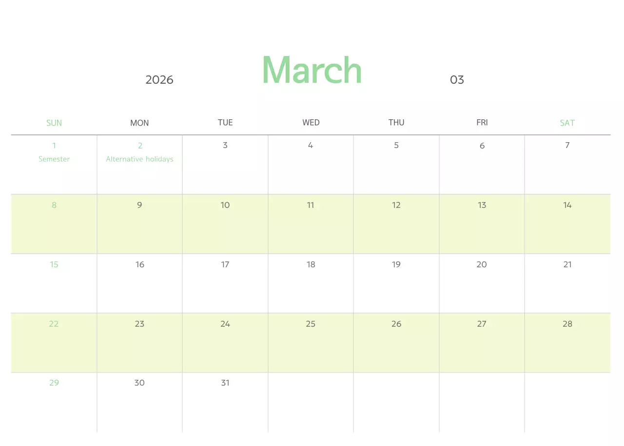 Kalender Hijau Sederhana