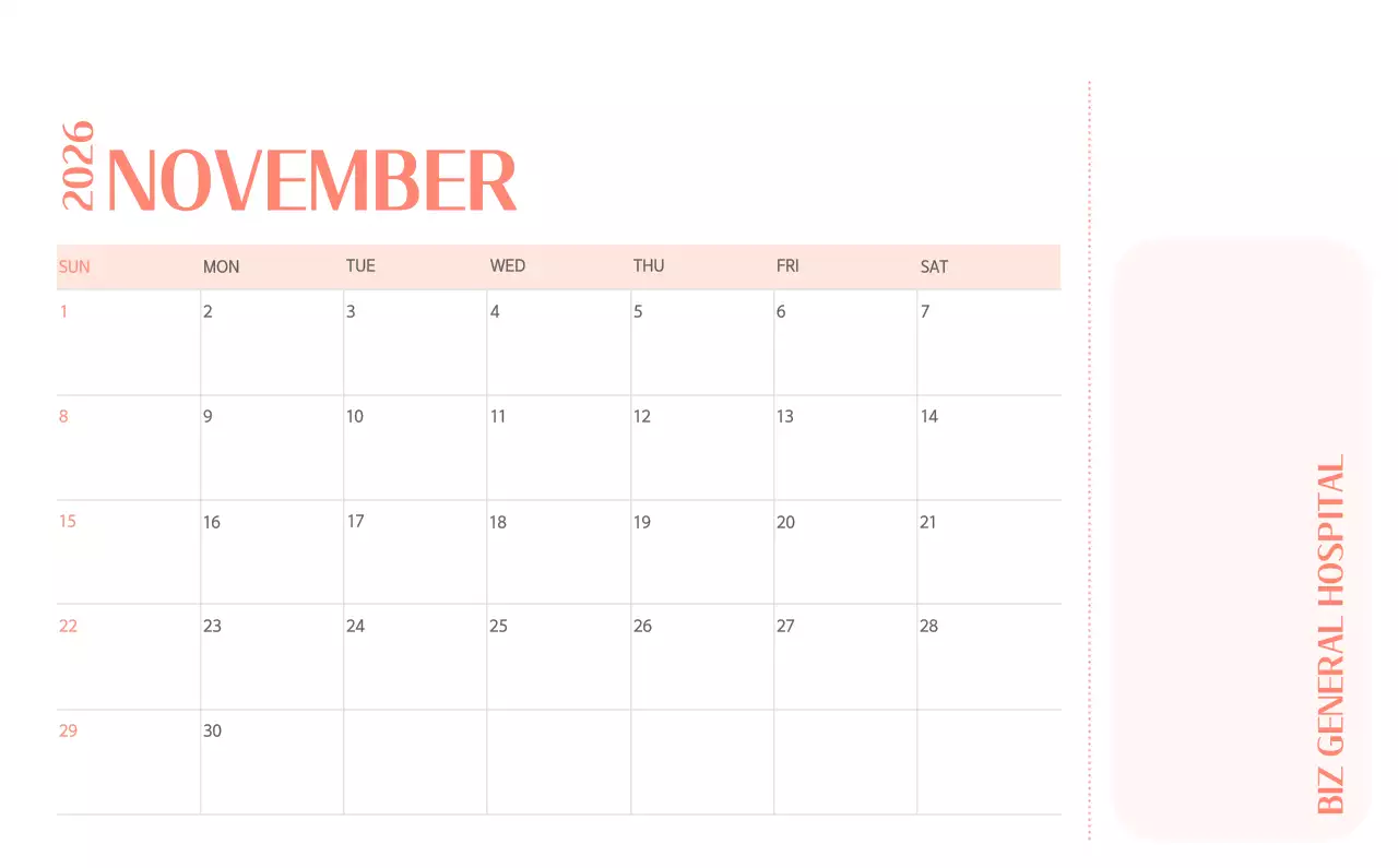 Kalender rumah sakit dengan konsep yang bersih dan penuh warna