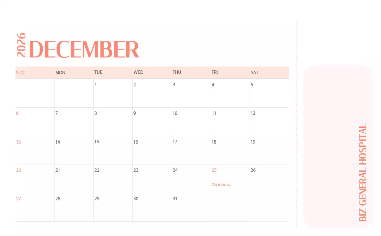 Kalender rumah sakit dengan konsep yang bersih dan penuh warna