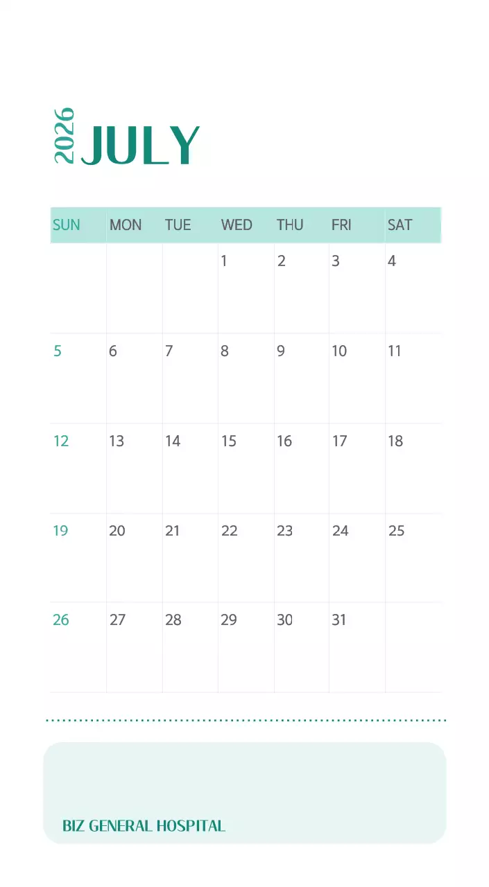 Kalender rumah sakit dengan konsep yang bersih dan penuh warna