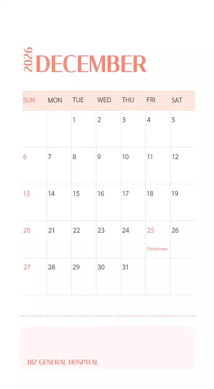 Kalender rumah sakit dengan konsep yang bersih dan penuh warna