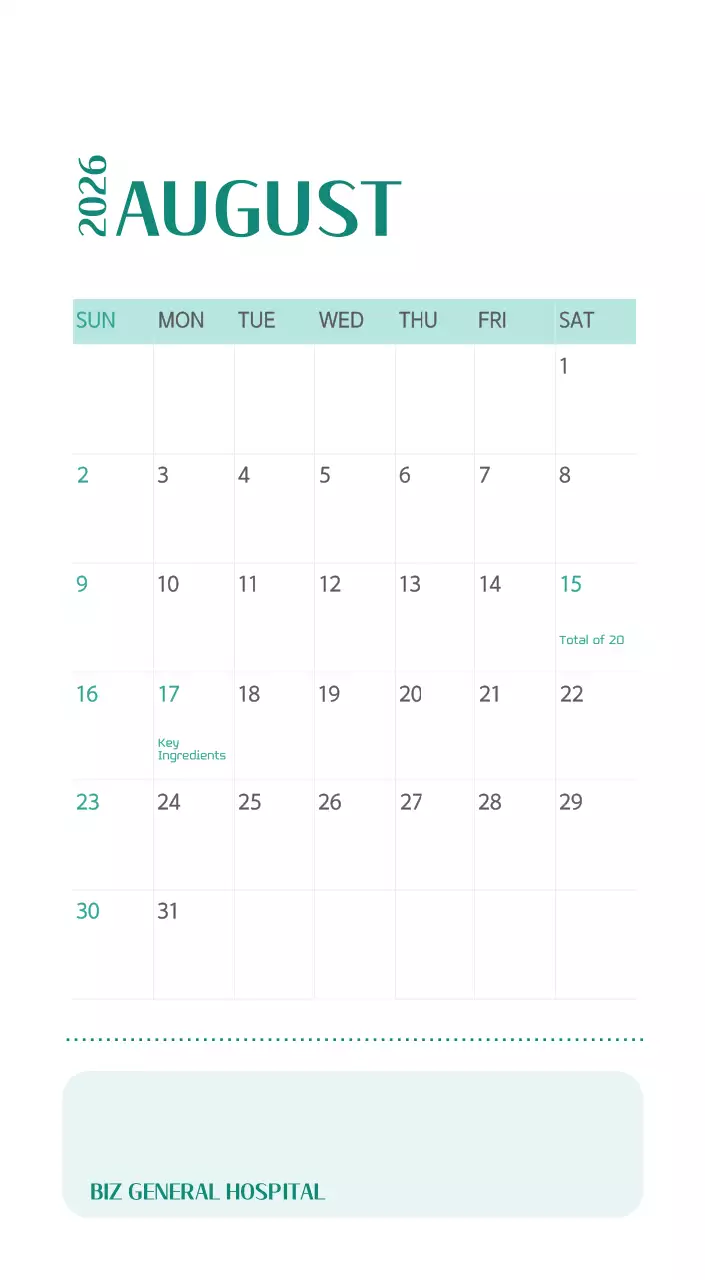 Kalender rumah sakit dengan konsep yang bersih dan penuh warna