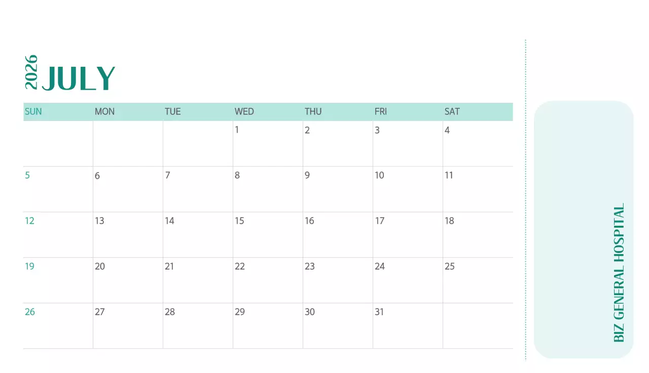 Kalender rumah sakit dengan konsep yang bersih dan penuh warna