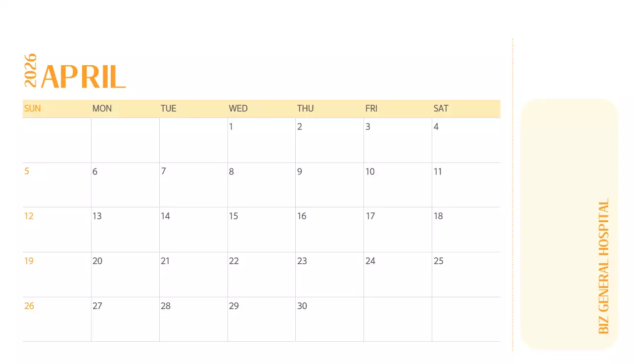 Kalender rumah sakit dengan konsep yang bersih dan penuh warna