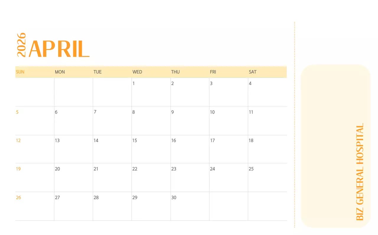 Kalender rumah sakit dengan konsep yang bersih dan penuh warna