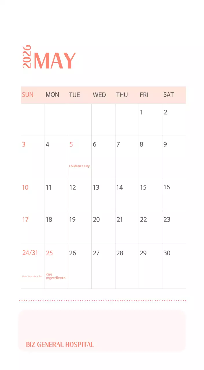 Kalender rumah sakit dengan konsep yang bersih dan penuh warna