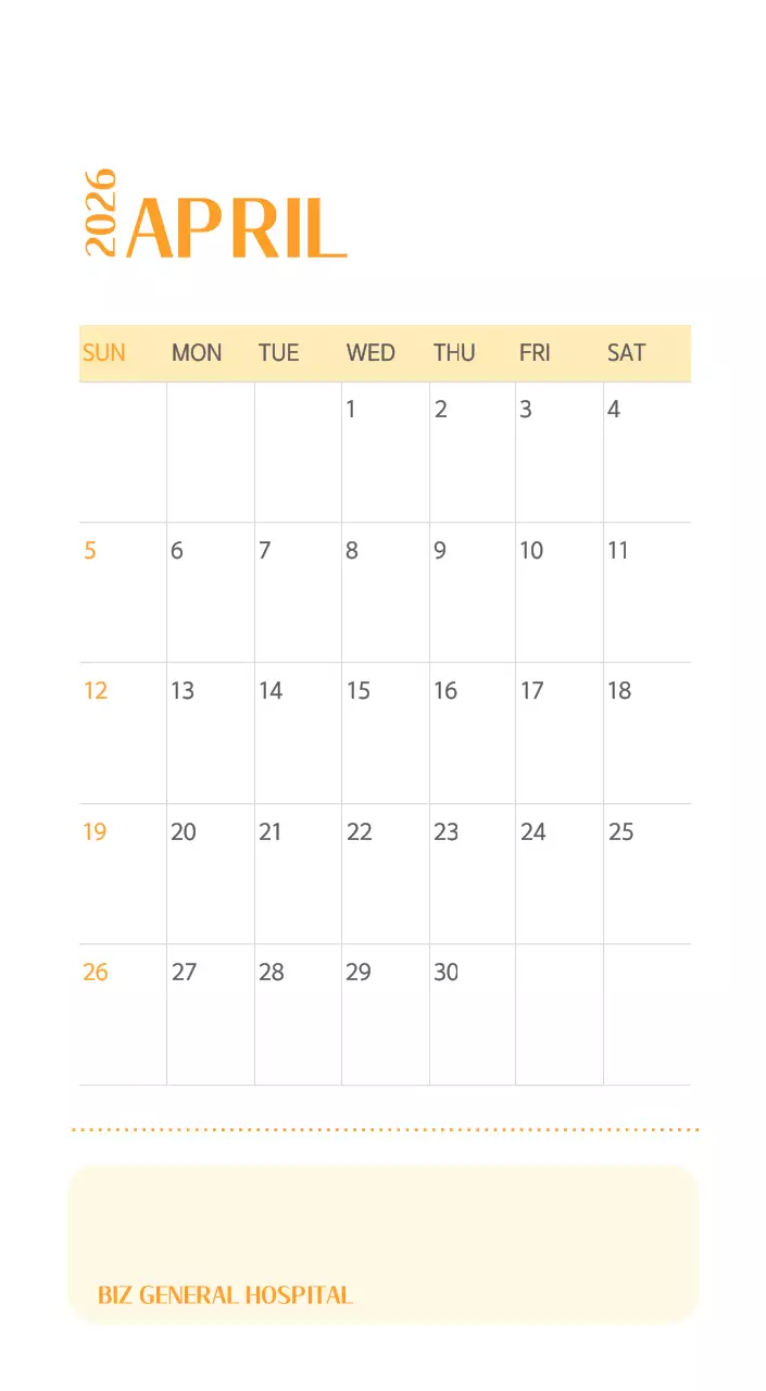 Kalender rumah sakit dengan konsep yang bersih dan penuh warna