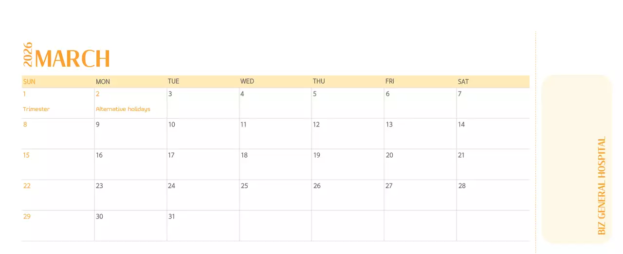 Kalender rumah sakit dengan konsep yang bersih dan penuh warna