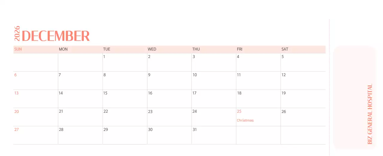 Kalender rumah sakit dengan konsep yang bersih dan penuh warna