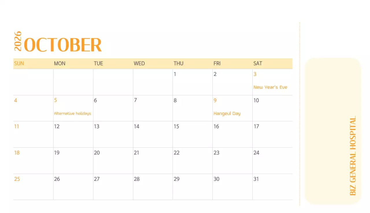 Kalender rumah sakit dengan konsep yang bersih dan penuh warna