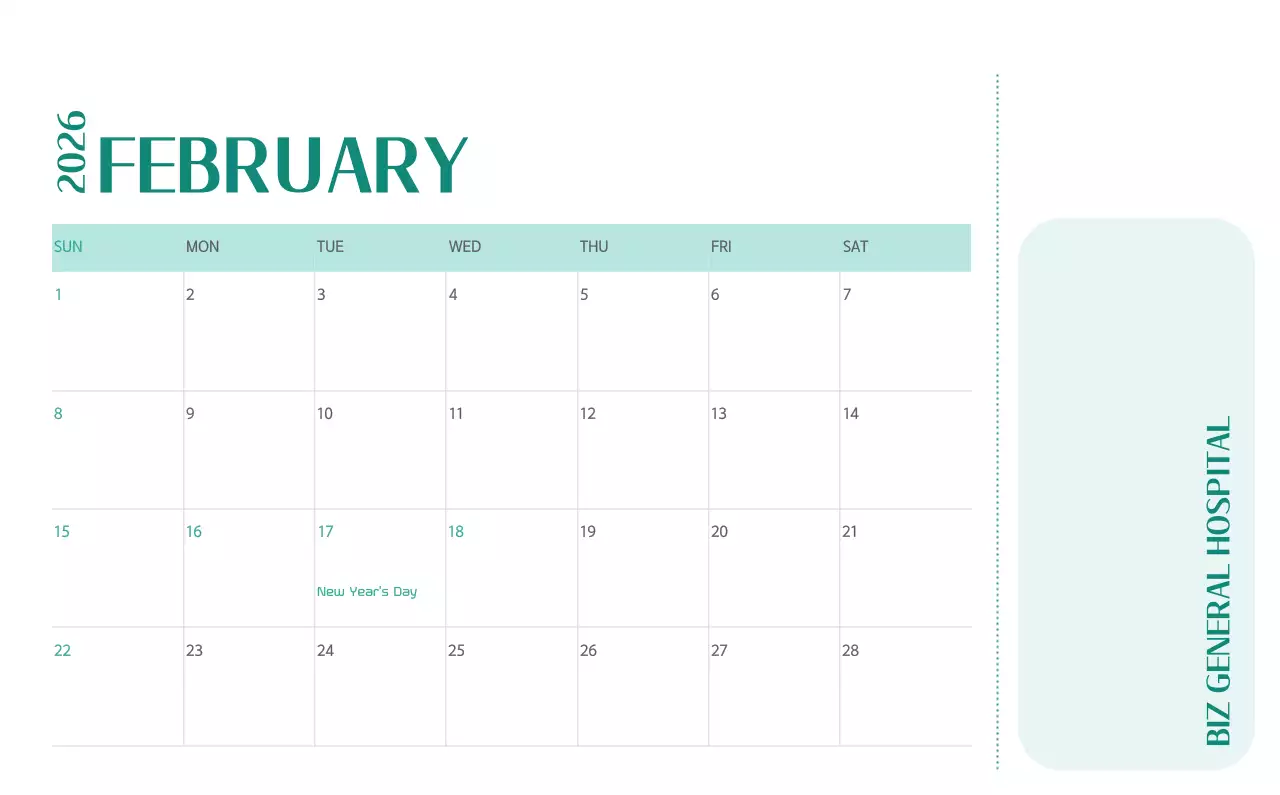 Kalender rumah sakit dengan konsep yang bersih dan penuh warna