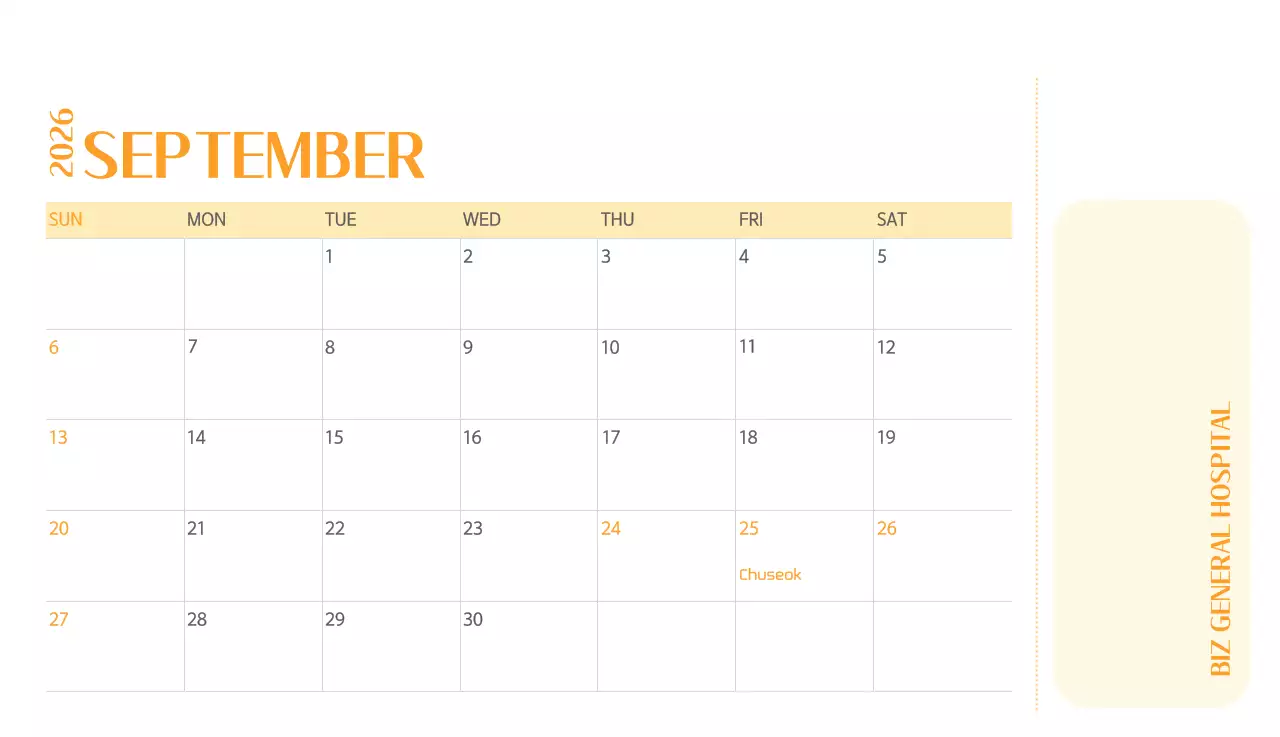 Kalender rumah sakit dengan konsep yang bersih dan penuh warna
