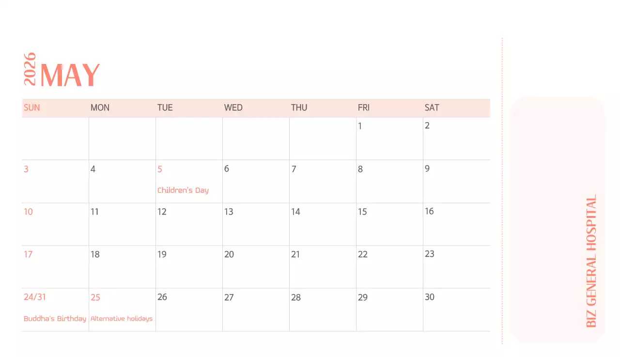 Kalender rumah sakit dengan konsep yang bersih dan penuh warna