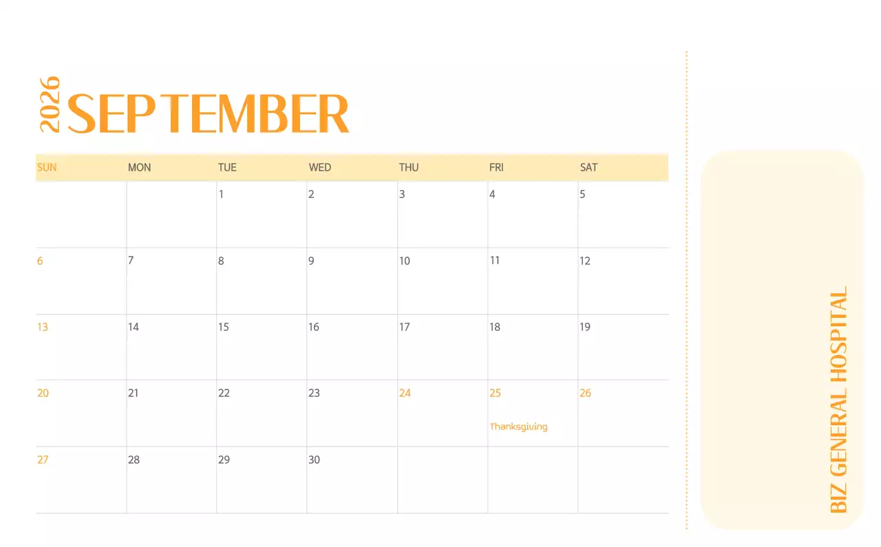 Kalender rumah sakit dengan konsep yang bersih dan penuh warna