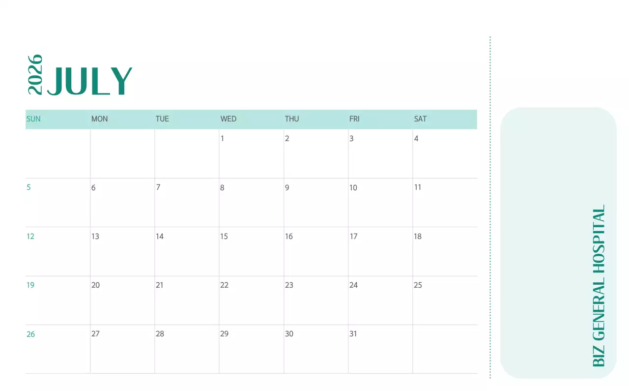 Kalender rumah sakit dengan konsep yang bersih dan penuh warna