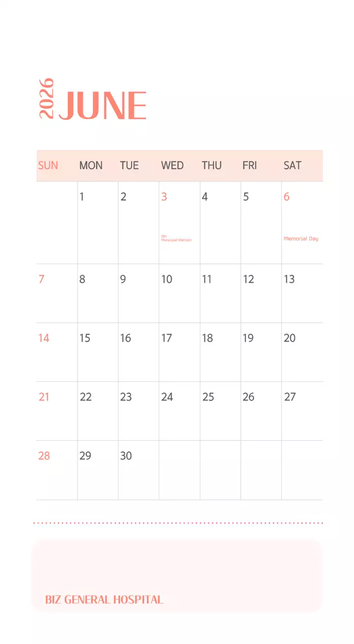 Kalender rumah sakit dengan konsep yang bersih dan penuh warna