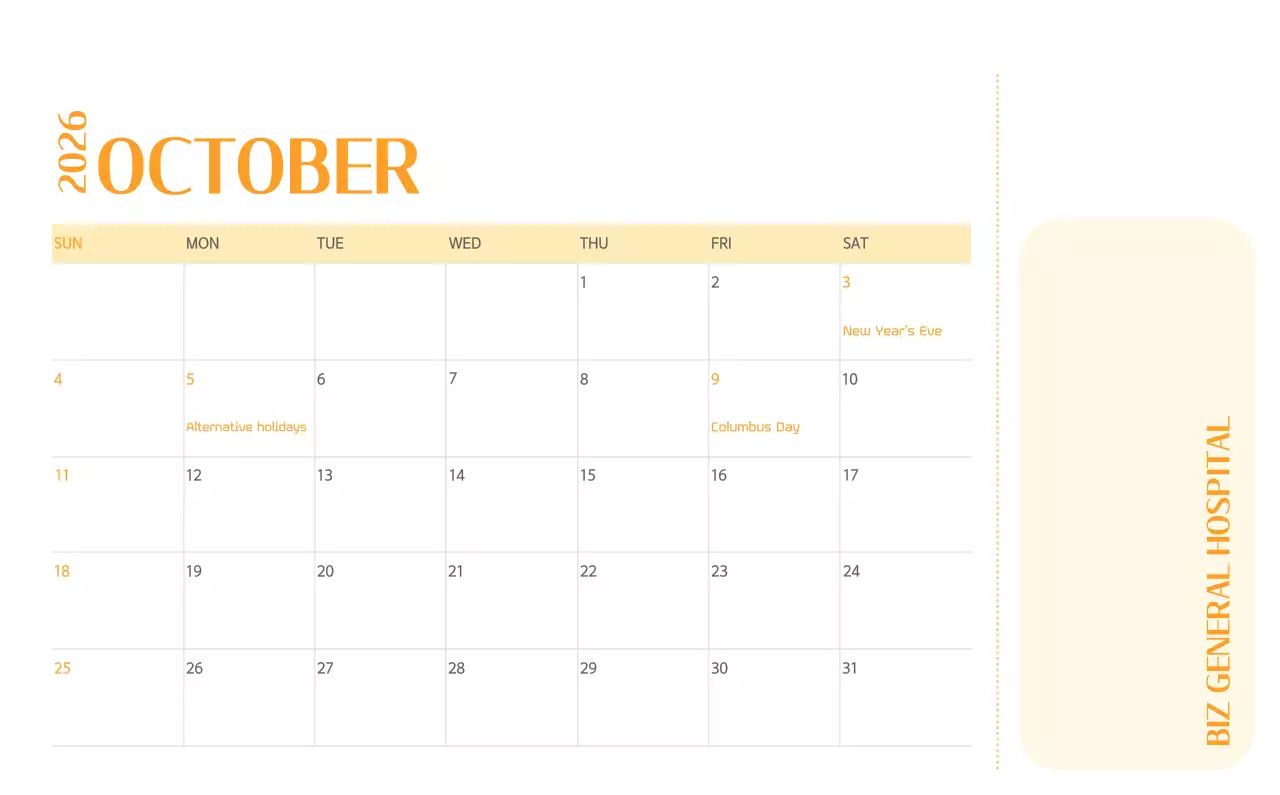 Kalender rumah sakit dengan konsep yang bersih dan penuh warna