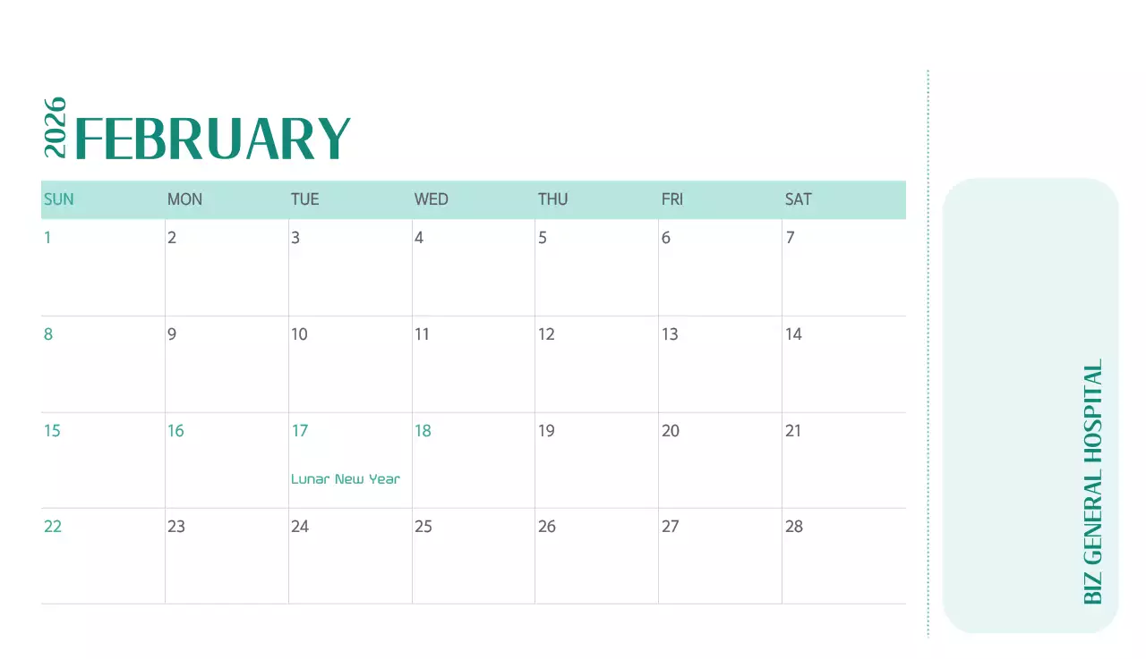 Kalender rumah sakit dengan konsep yang bersih dan penuh warna