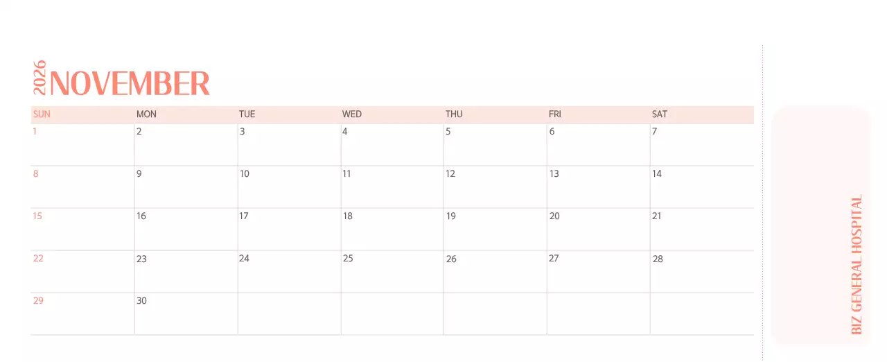 Kalender rumah sakit dengan konsep yang bersih dan penuh warna