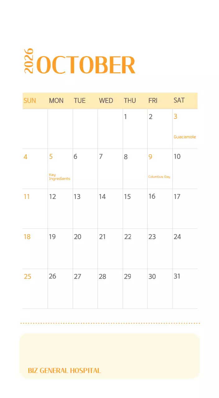 Kalender rumah sakit dengan konsep yang bersih dan penuh warna