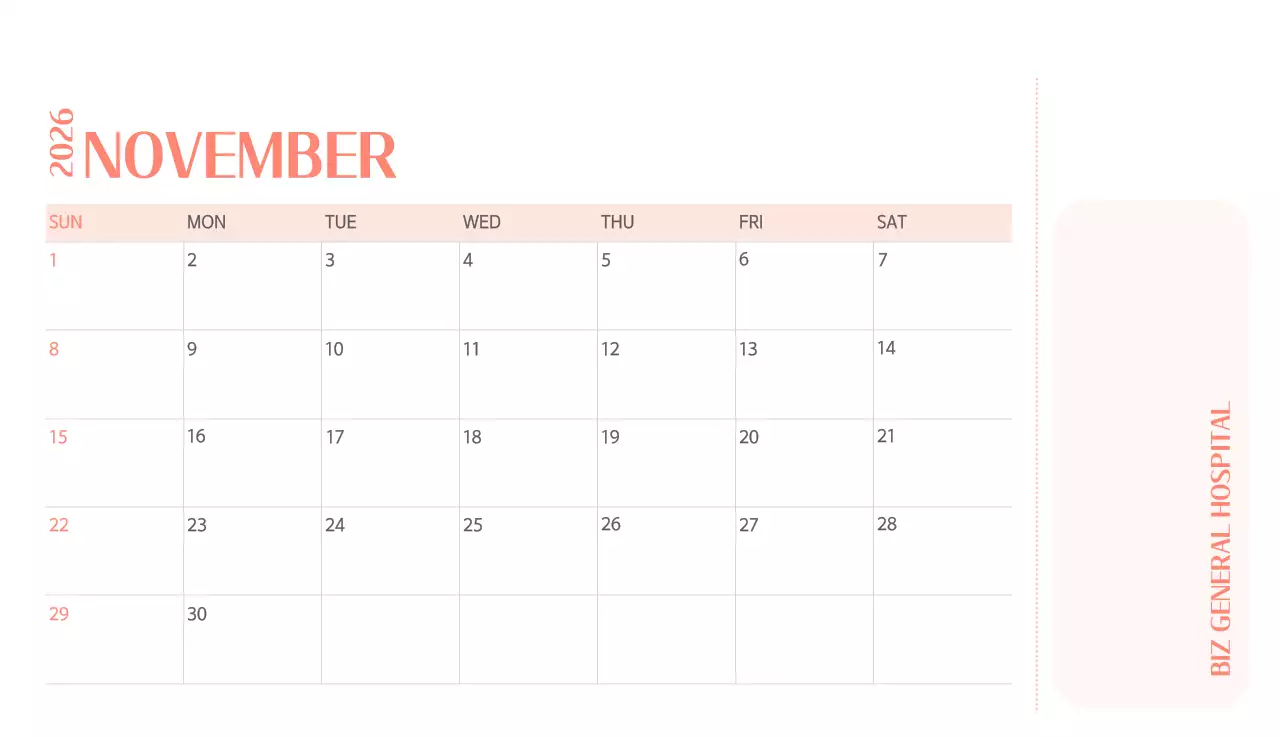 Kalender rumah sakit dengan konsep yang bersih dan penuh warna