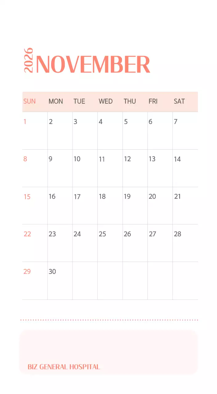 Kalender rumah sakit dengan konsep yang bersih dan penuh warna