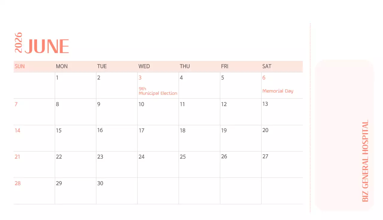 Kalender rumah sakit dengan konsep yang bersih dan penuh warna