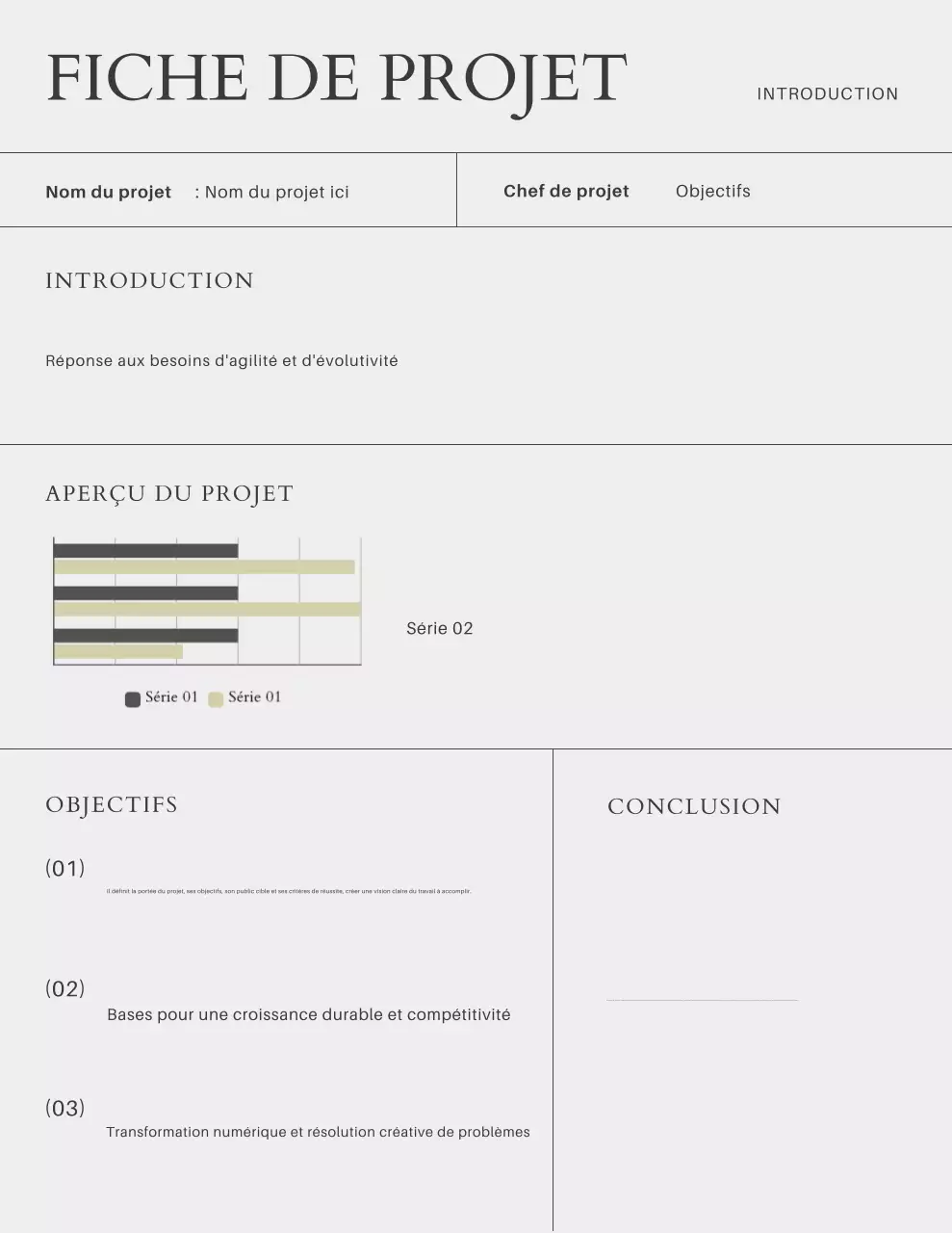 Lettre de présentation du projet minimaliste en noir et gris
