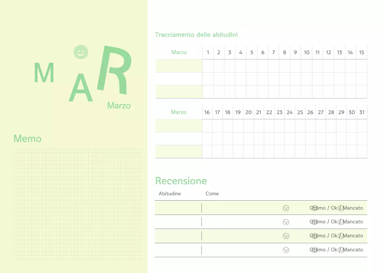 Calendario semplice verde