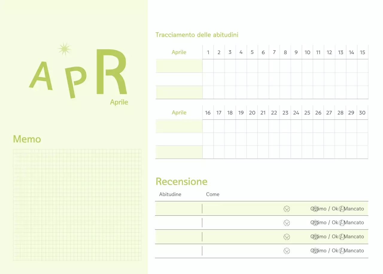 Calendario semplice verde