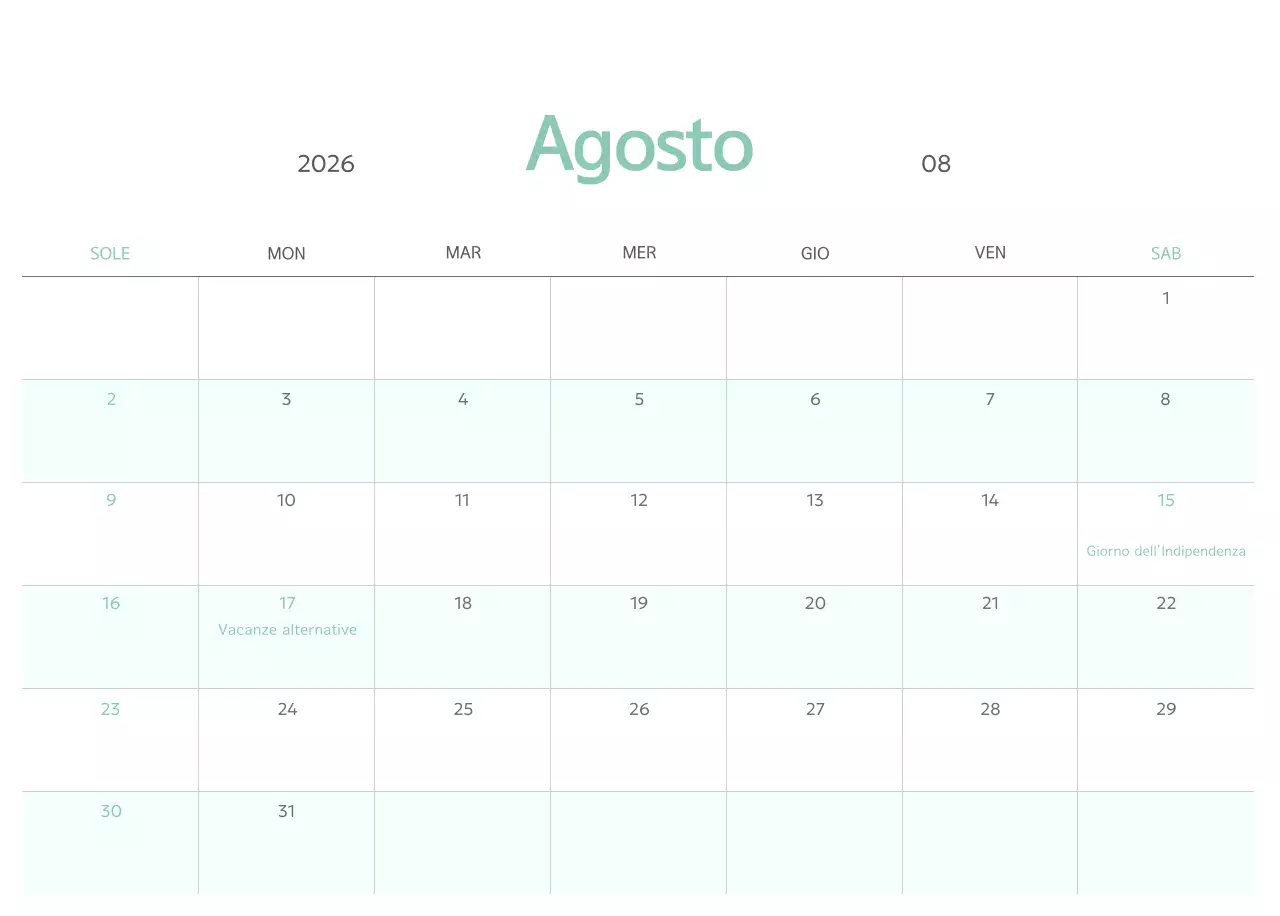 Calendario semplice verde