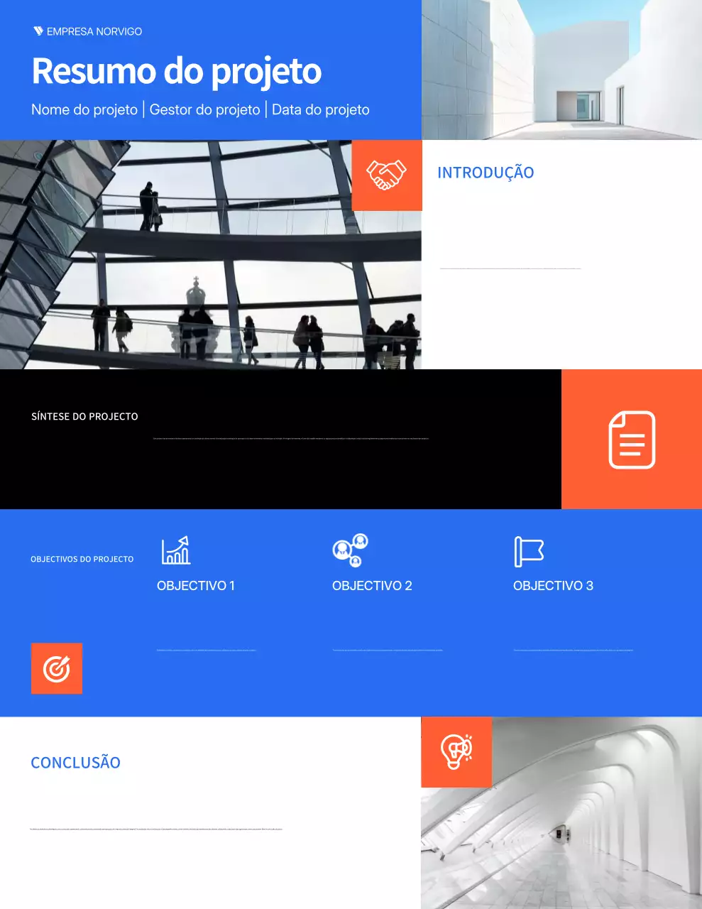 Carta de apresentação do projeto minimalista moderno em azul e preto