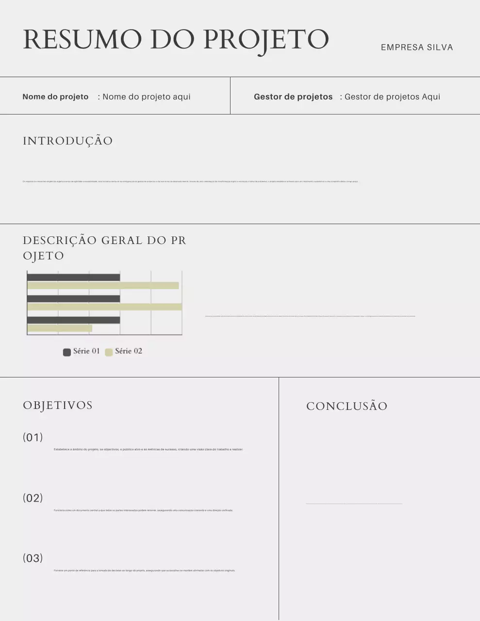 Carta de apresentação do projeto minimalista em preto e cinza